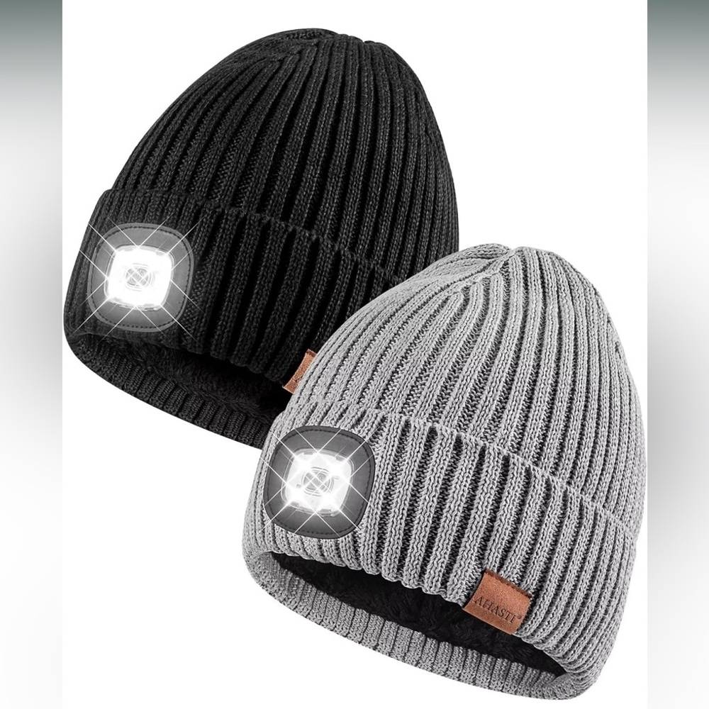 2024 Beanie with Light for Men 2 Pack,Light Built in Rechargeable Headlamp
